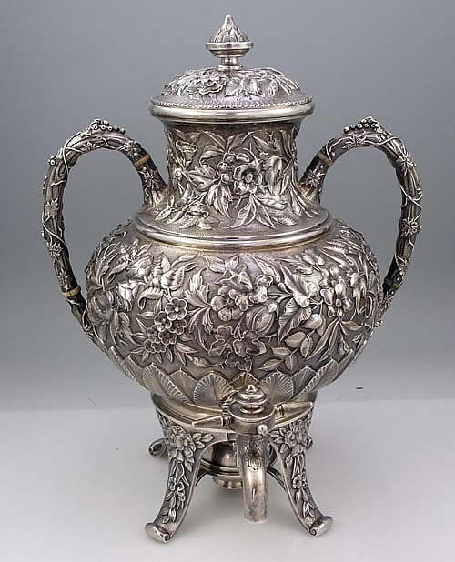 j e caldwell repousse antique silver urn