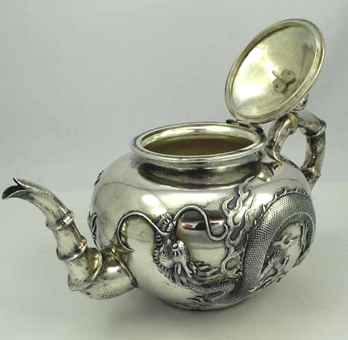 Chinese Export silver teapot