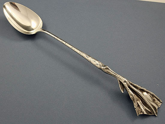 Dominick and Haff stuffing spoon with web foot terminal antique silver