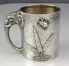 Duhme sterling silver cup with elephant handle, bug and plants