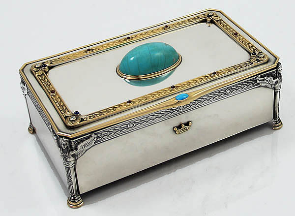 French sterling empire style table box set with stones and gold