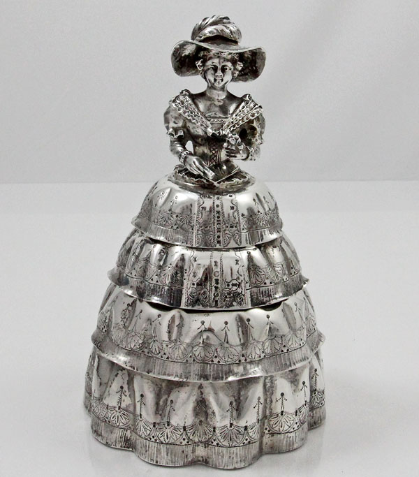 German sterling tea caddy in the form of a doll