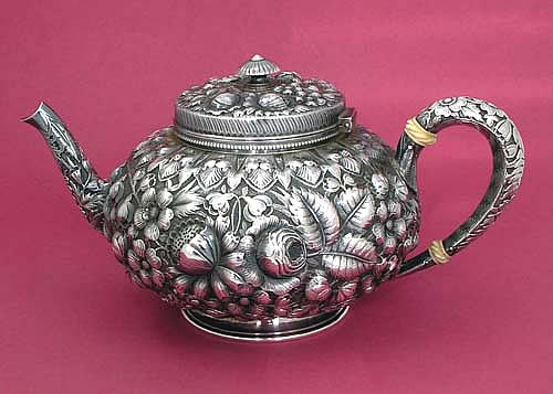 gorham repousse sterling tea pot in the cluny pattern