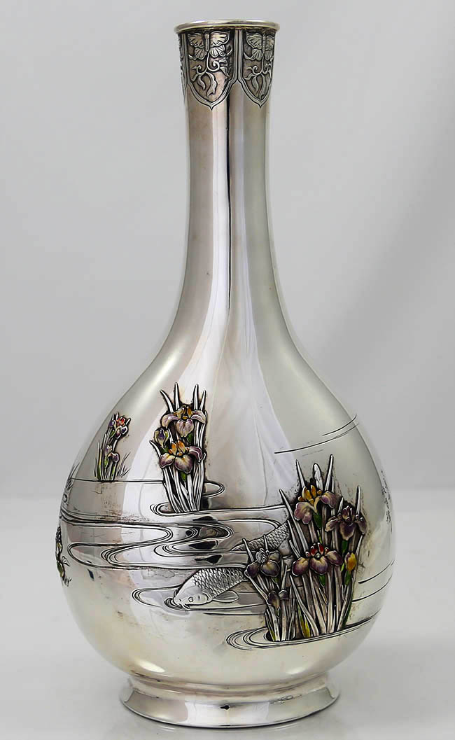 Gorham 1897 sample rare Japanese style vase Meiji period with enamel and signed