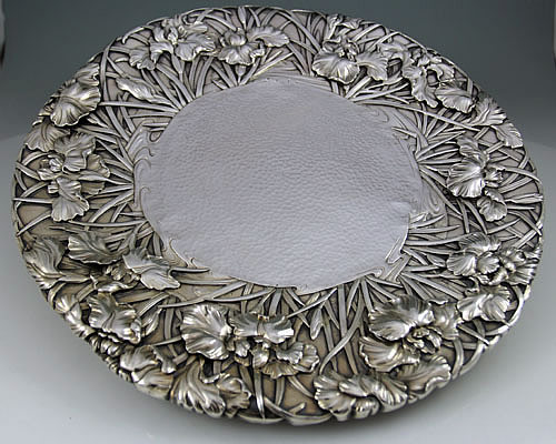 Japanese silver art nouveau tray by Bisansha