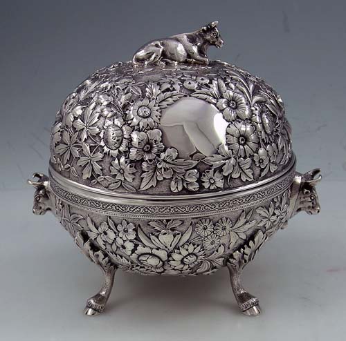 kennard boston sterling repousse butter dish with cows
