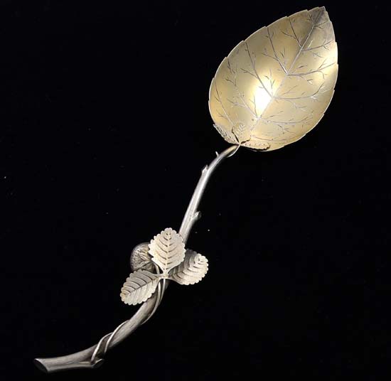 Leaf and berry sterling serving spoon