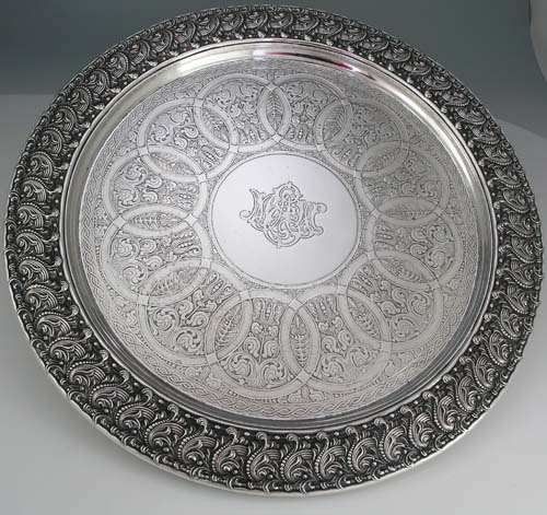 tiffany sterling repousse and engraved salver