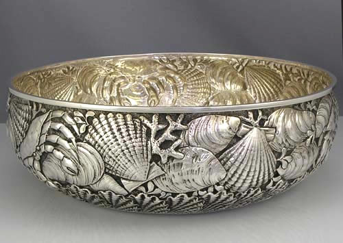 whiting sterling bowl with shells and crabs nautical theme