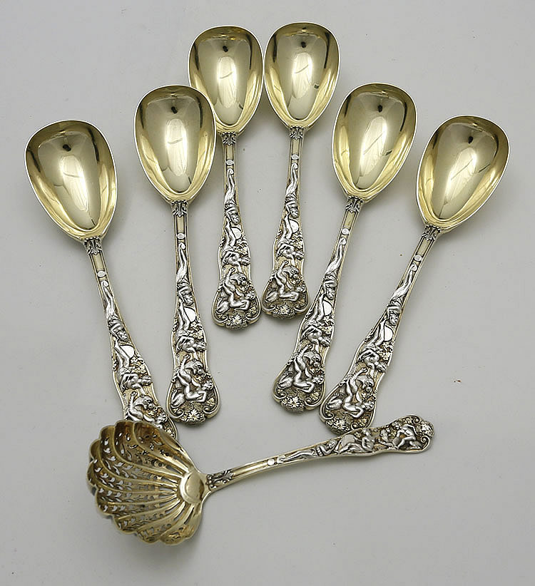 English antique silver Bacchanalian serving set 