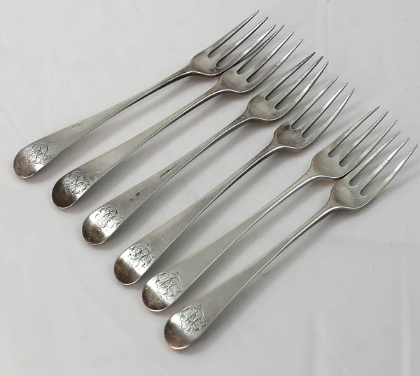 English silver fruit or preserve forks by Peter and Ann Bateman c1796