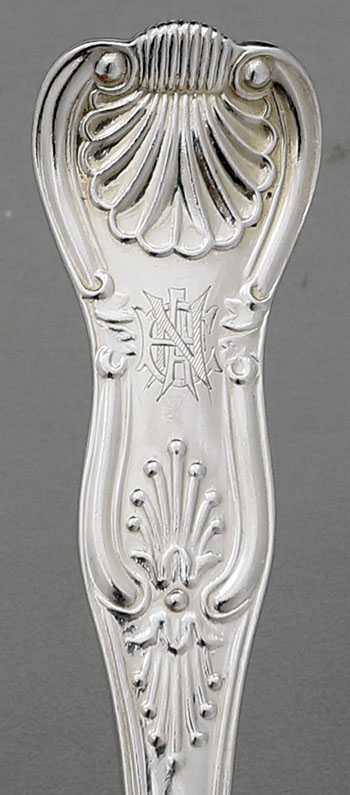 Cartouche of English antique silver dinner fork London 1903