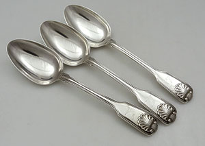 Elizabeth Eaton antique silver tablespoons London 1846 Fiddle shell and thread