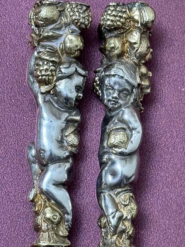 anstract figural cherubs on handles of fruit knife and fork George Adams London 1876