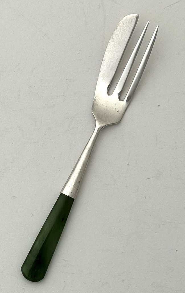 English silver and jade handle pastry forks