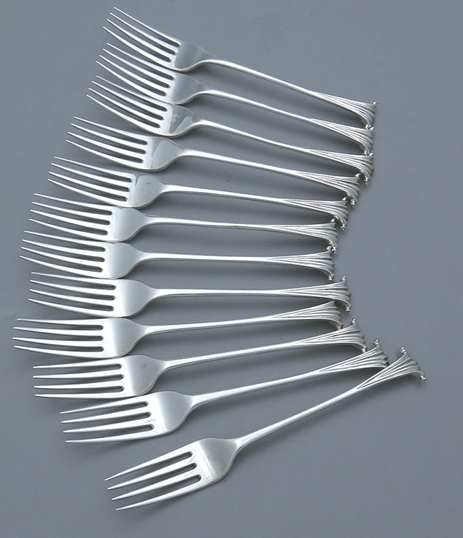 Twelve Onslow lunch forks English antique silver London 1823 William Chawner