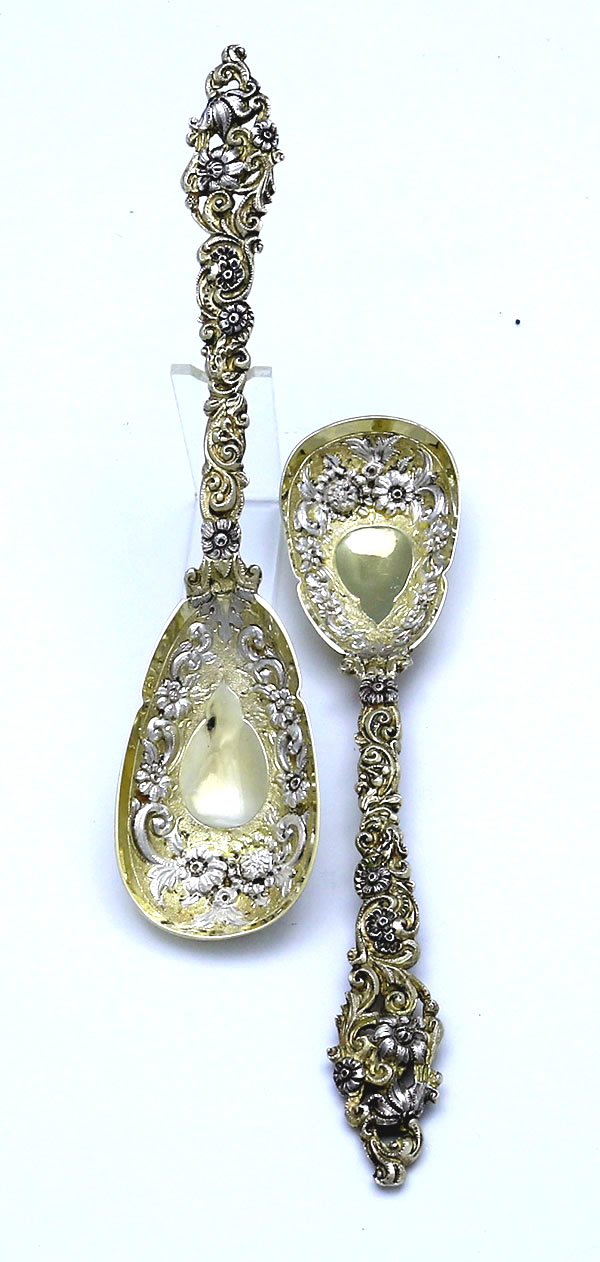 English silver parcel gilded berry serving spoons