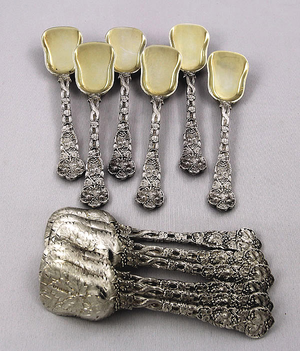 George Adams English silver chased vine ice cream spoons