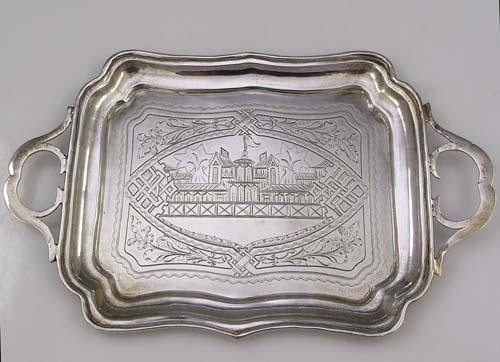 Russian antique silver tray to hold cups