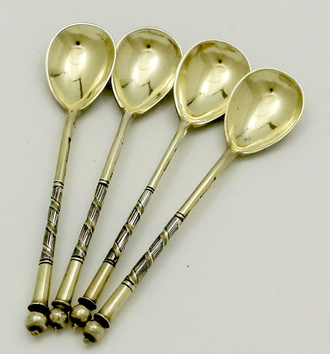 Russian antique silver spoons niello
