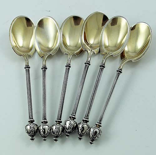 George Sharp antique silver gothic dome ice cream spoons