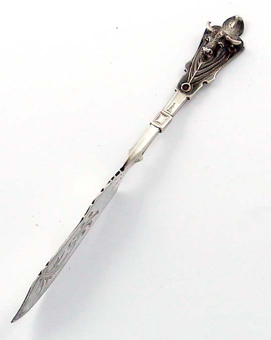 George Sharp sterling master butter knife with cow head