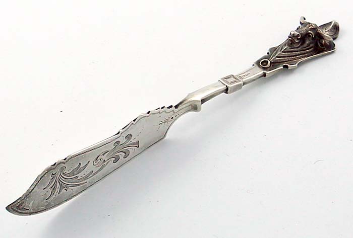 George Sharp sterling master butter knife with cow head