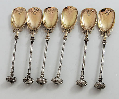 George Sharp set of six gothic dome ice cream spoons antique sterling silver