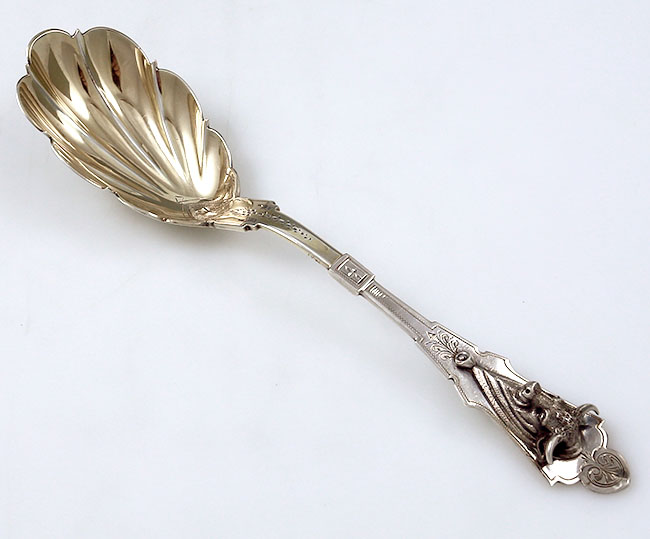 George Sharp sterling serving spoon with applied bull