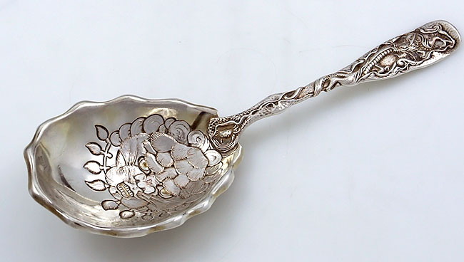 Gorham Hizen antique sterling silver serving spoon with face in bowl