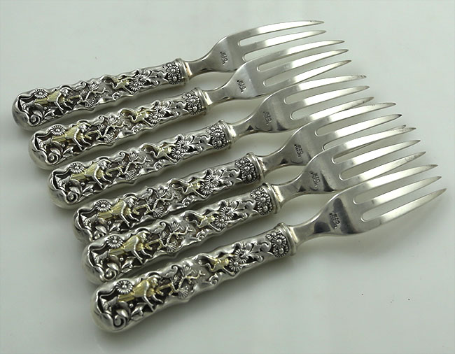Gorham Hizen antique sterling silver game forks all silver tines