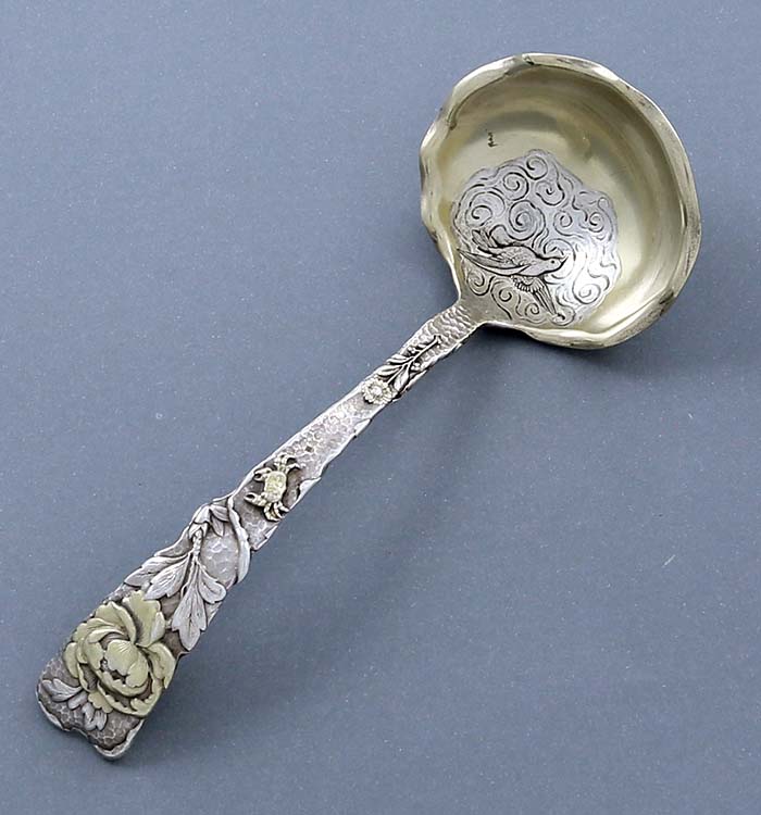 Gorham Hizen sterling gravy ladle with hammering and crab