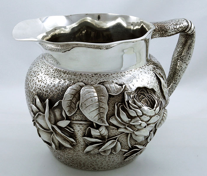 Bailey Banks & Biddle antique sterling silver pitcher with chased roses