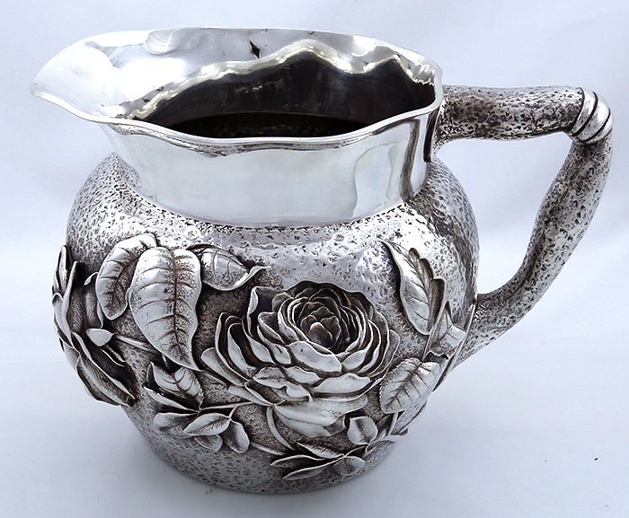 Bailey Banks & Biddle antique sterling silver pitcher with chased roses