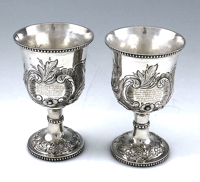 Canfield Brothers coin silver pair goblets
