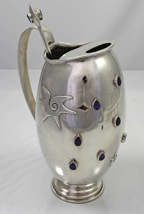 Carmen Beckmann sterling silver martini pitcher with stirrer and amethysts