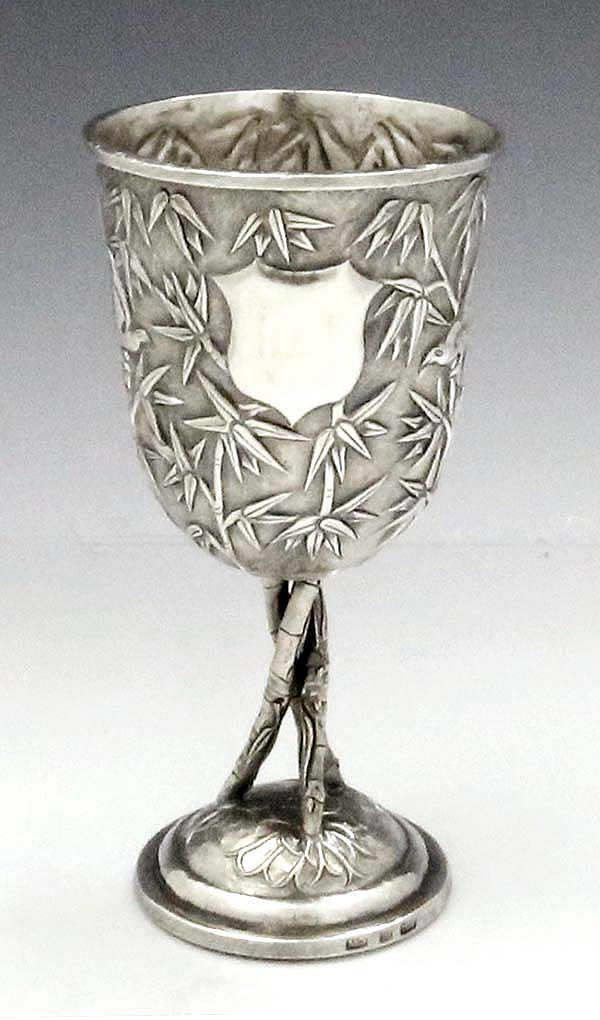 Chinese export silver ornate goblet Cumwo Hong Kong