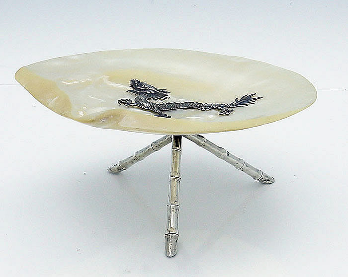 Chinese Export silver and mother of pearl dish with dragon