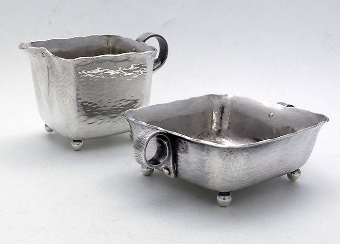 Dominick & Haff sterling hammered sugar and creamer French import marks