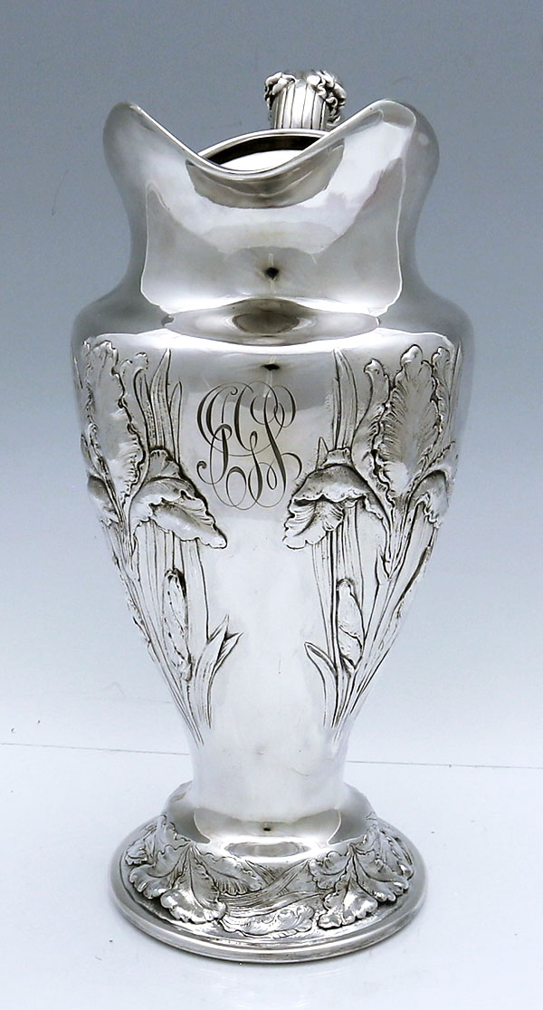 Dominick & Haff antique art nouveau pitcher retailed by Marcus with irises
