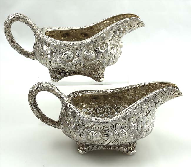 Pair Dominick & Haff sterling sauce boats with daisies 