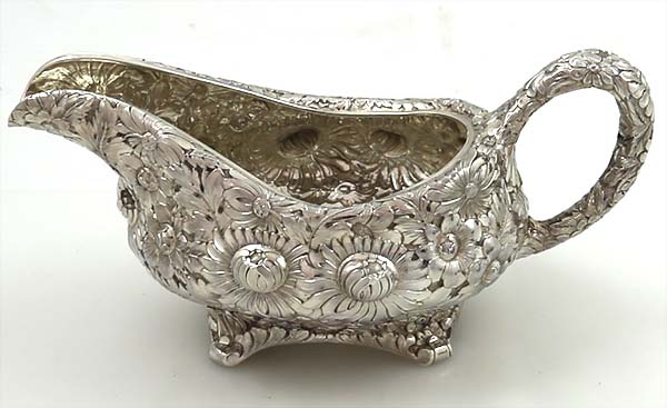 Pair Dominick & Haff sterling sauce boats with daisies 