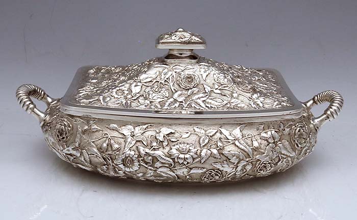 Dominick and Haff hand chased antique sterling silver tureen