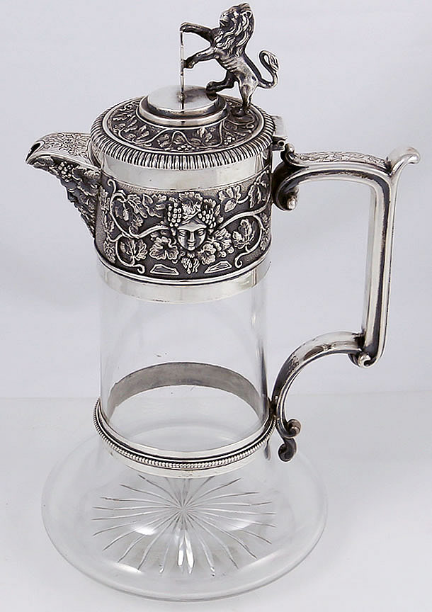 Elkington antique sterling and glass claret jug Birmingham 1894