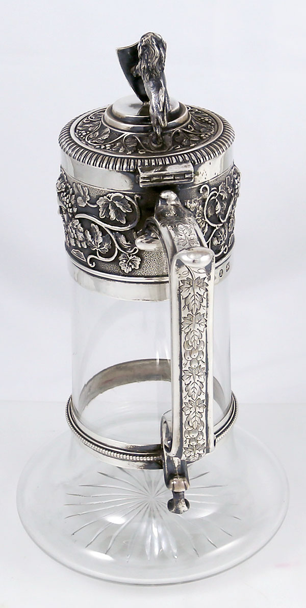 Elkington antique sterling and glass claret jug Birmingham 1894