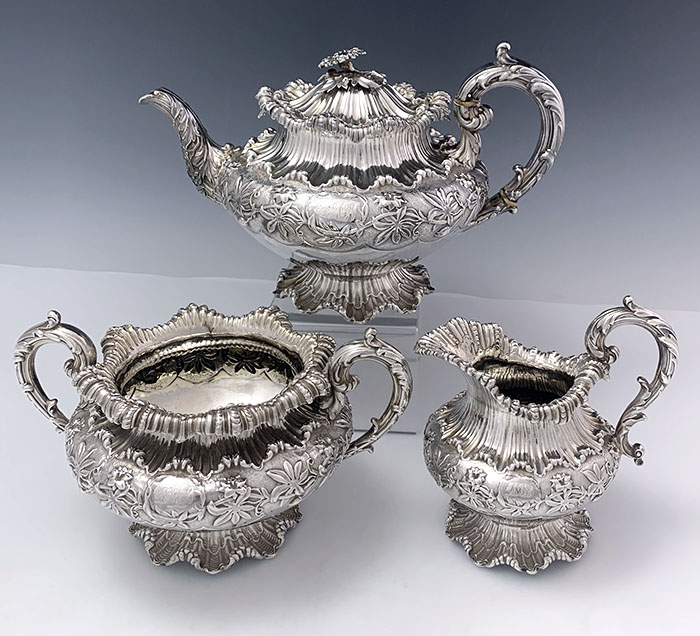 English antique silver three piece tea set Barnard Bros London