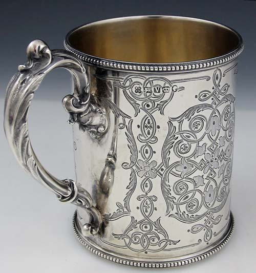 Hand engraved antique sterling English mug