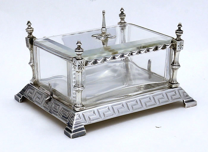 English sterling silver and glass sardine box