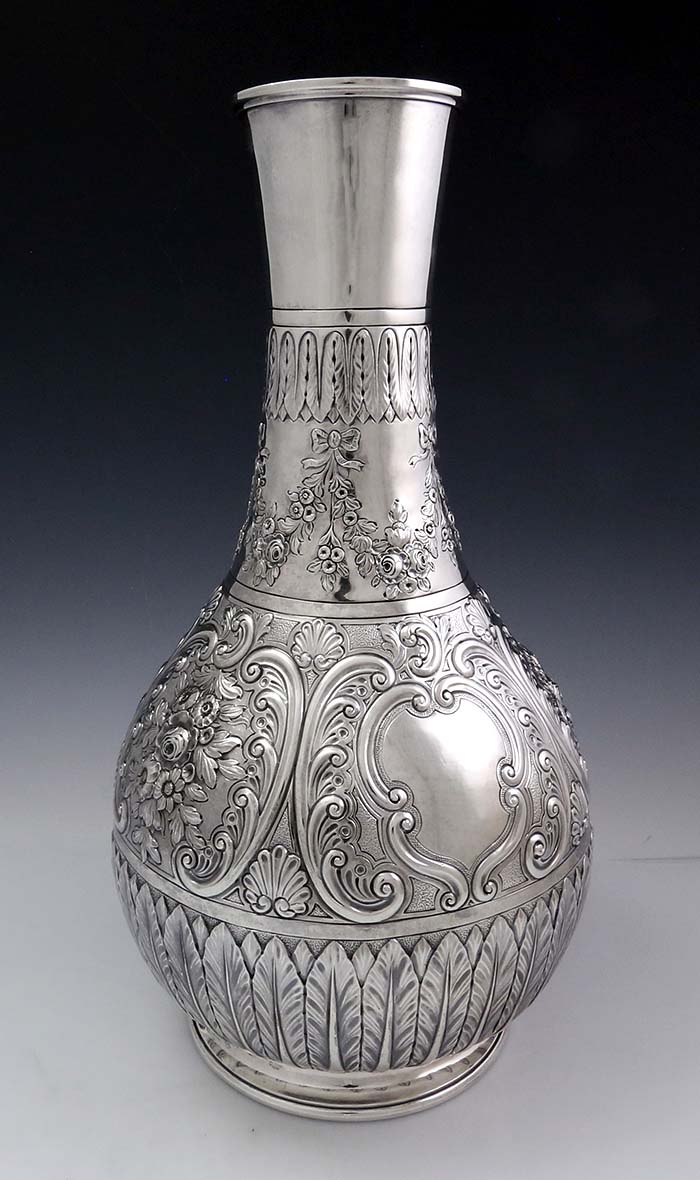 Large English antique silver vase London 1990 by Charles Stuart Harris