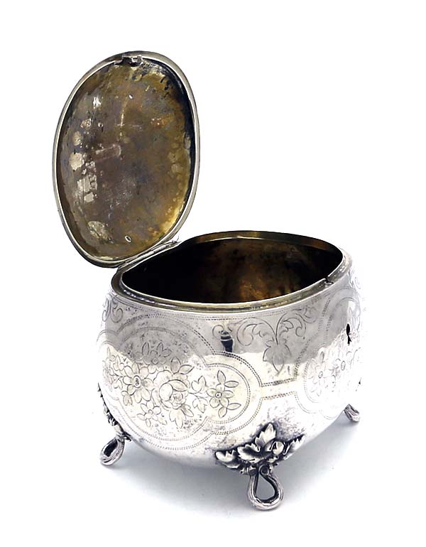Austrian antique silver sugar etrog box with swing handle